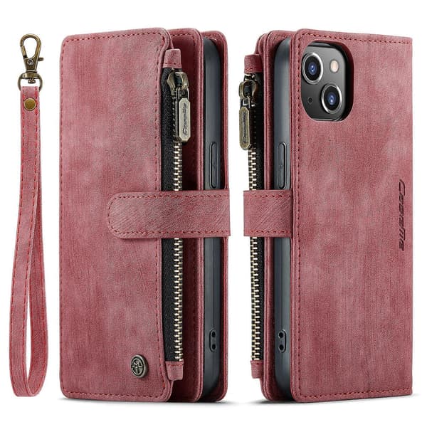 Til iPhone 14 Plus CaseMe C30 Multifunktionelt Telefon Læderetui Rød Red