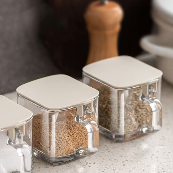 Clear Spice Rack Spice Jars Spice Box Set Spice Container with Lid and Spoon Gray Gray