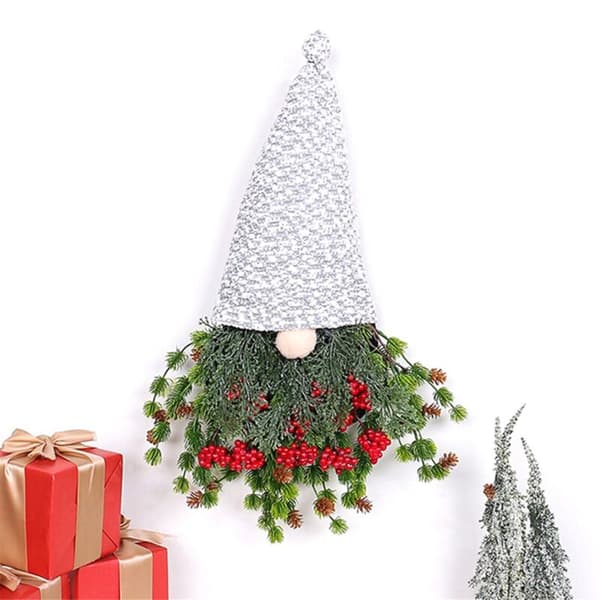 Gnome Christmas Wreath, Pine Needle Christmas Gnome Wreath for Front Door, Hanging Decorations Wreath