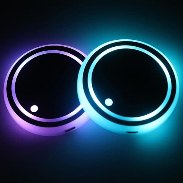 2 stk LED Bilunderlag, 7 Farger Lysende Bilkoppunderlag, USB-lading, Egnet for Biltilbehør For Kvinner Biltilbehør For Menn