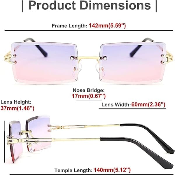 Retro Rimless Sunglasses Rectangular Rimless Purple Pink Sunglasses For Women and Men