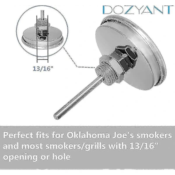 BBQ Grill Røgtermometer, Udskiftningstemperaturmåler i Rustfrit Stål til Oklahoma Joe's Smokers, 100 til 550F
