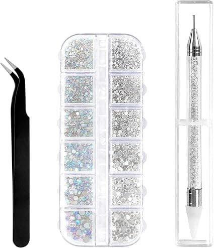 1500 st Nail Art Rhinestones, 6 storlekar Crystal AB Rhinestones