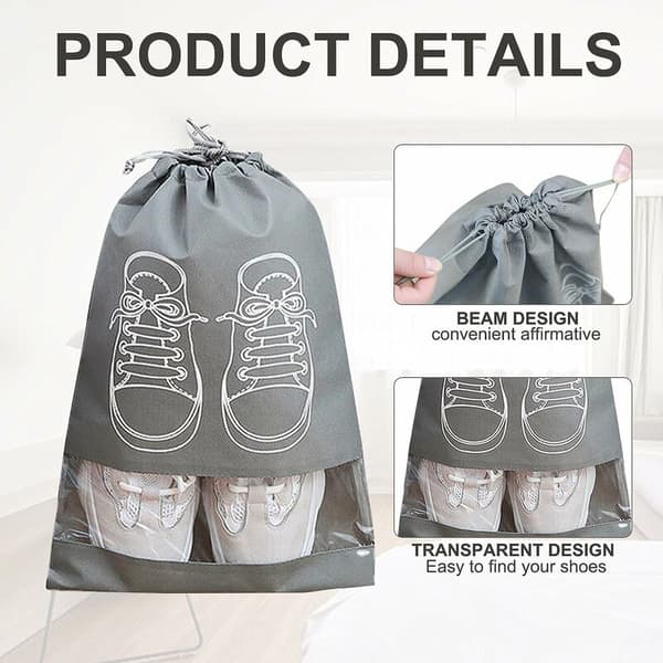 5-pack Large Dustproof Shoe Bags with Drawstring and Transparent Windows