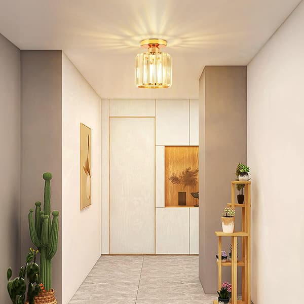 Golden Crystal Ceiling Light, Modern Crystal Ceiling Light Semi-Flush Mount LED Crystal Chandelier Suitable