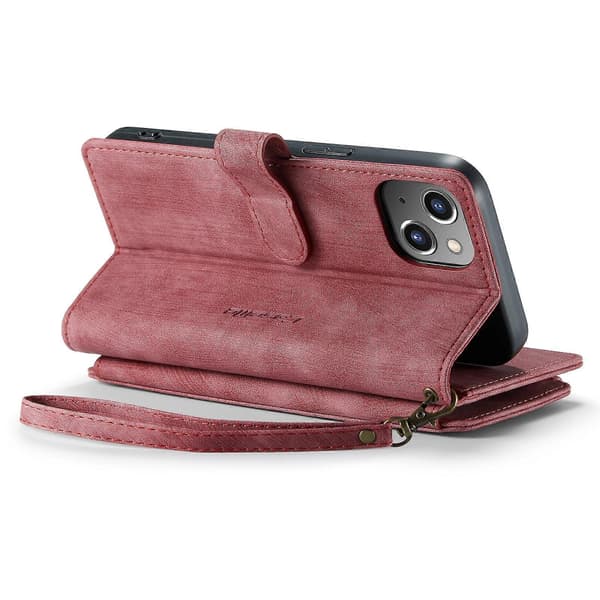 För iPhone 14 Plus CaseMe C30 Multifunktionellt Läderfodral för Telefon Röd Red
