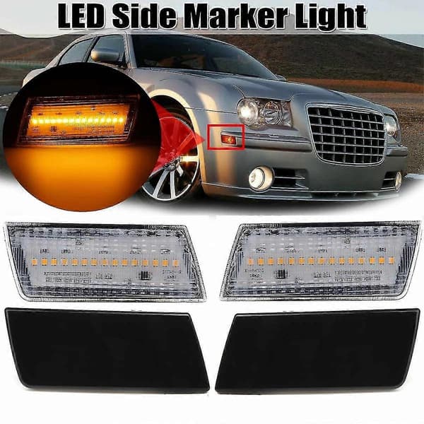 2 stk. LED-sidemarkeringslys Ravfarvet Forreste Kofanger Blinklys til 300 300c 2005-2010 Røget Sort