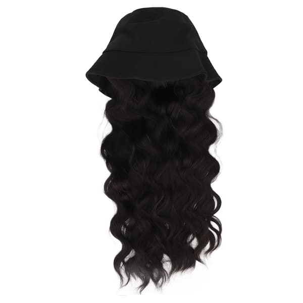 Hat Wig Women Detachable Medium Length Black Brown Curly Wavy Artificial Silk for Daily Party Use