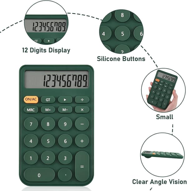 Desktop Calculator for Students, 12-Digit LCD Display, Basic Desktop Calculator for School, Office, and Home Green Green