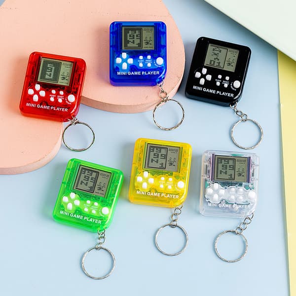 Mini Retro Tetris Håndholdt Spillekonsol Nøglering Legetøj, Bærbart Puslespil Murstens Spillemaskine, Rygsækvedhæng med Farver Solid blå Solid blue