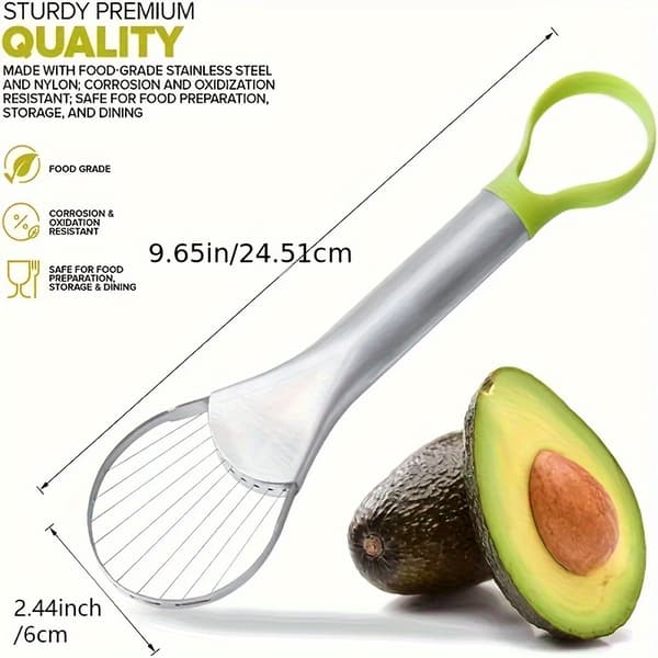 2-in-1 Avocado Slicer & Pitter, Stainless Steel Kitchen Tool for Salads & Dishes