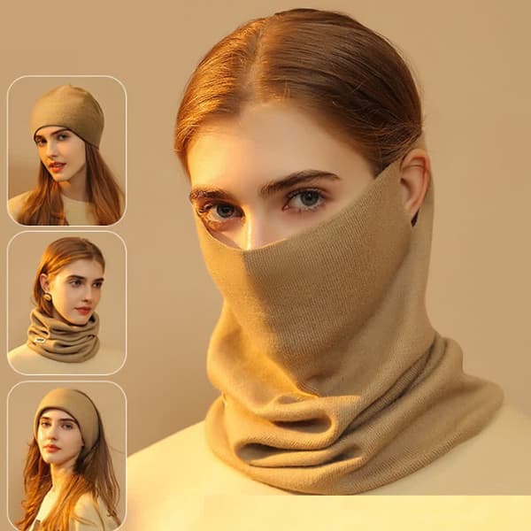 Ensfarvet kuldebestandig maske-pullover-tørklæde til kvinder om efteråret