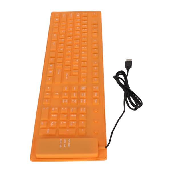 Foldable Silicone Keyboard 108 Keys Silicone Foldable USB Wired Waterproof Silent Keyboard Fully Sealed Foldable Keyboard Orange
