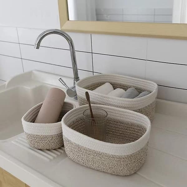Set of 3 Braided Cotton Rope Storage Baskets for Bathroom, Changing Table, Nursery Decor - Stackable and Versatile