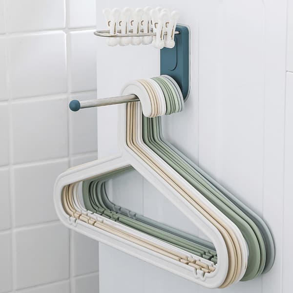 Wall Mounted Clothes Hanger Organizer 2-Layer Stainless Steel Self-Adhesive Storage Holder Stacker White White