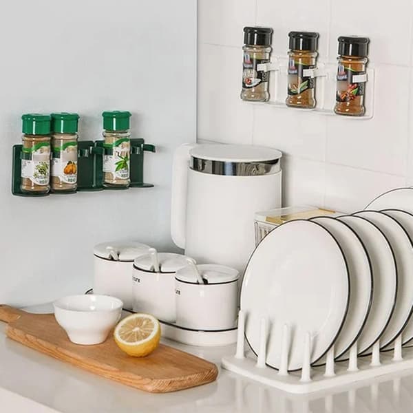 Wall Mounted Spice Jar Holder Adjustable Spice Rack Organizer For Kitchen Bathroom Living Room 2 2