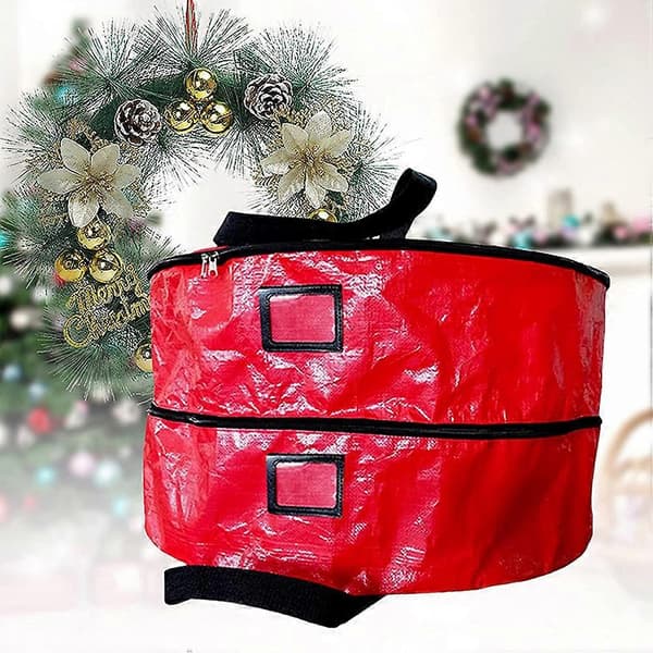 Christmas Wreath Storage Bag, Large Capacity, Double Zipper, Container with Handles