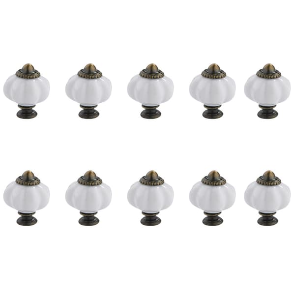 10 x Möbelknopp Pommel 36mm Vit Bronserad Piedestal Lådknopp Porslinsknopp