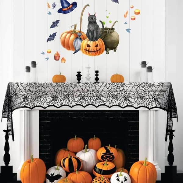 1 pc Black Spider Web Table Runner, Halloween Table Mats, Halloween Decorations Lace Spider Web Centerpiece (35x122cm)