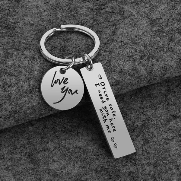 Keychain \"Drive Safely\" Stainless Steel Silver