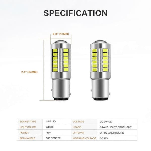 2x Gul 1157 P21/5W BAY15D 33st smd 5730 Gul