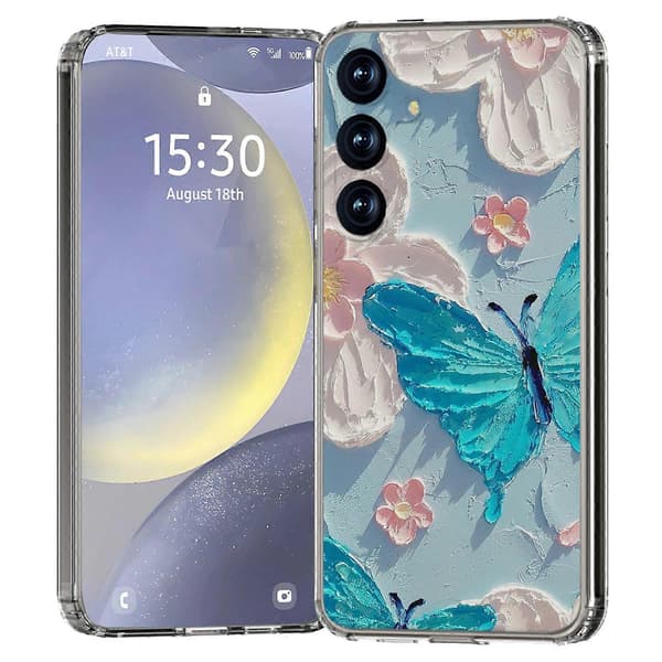 Til Samsung Galaxy S25 Mobildeksel IMD Mønstertrykk PC Mobildeksel - Blå Sommerfugl