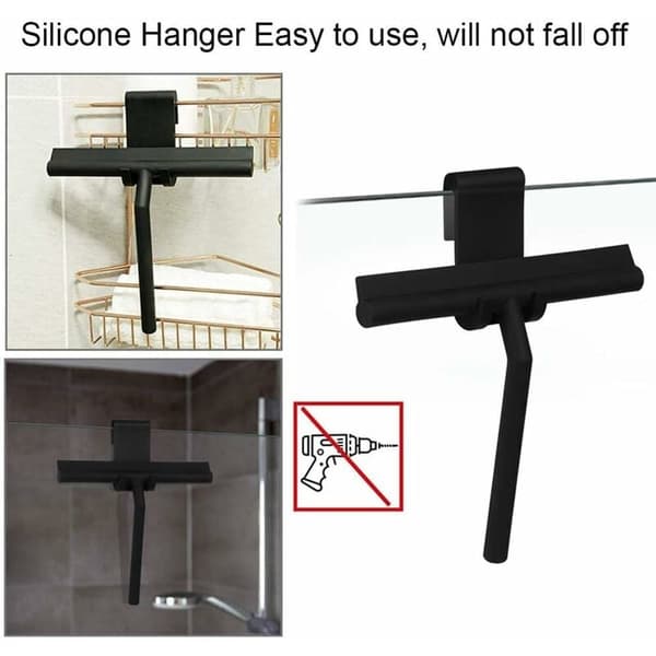 27 cm Silicone Shower Squeegee - For Glass Shower Doors and Walls - With Hanging Hook - Black