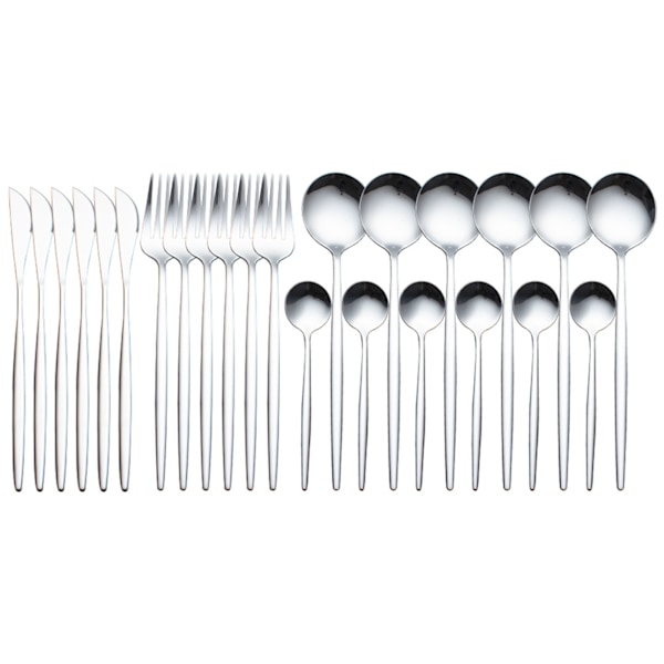 24 stk. rustfrit stål sæt Elegant spejlpoleret service til bryllup Thanksgiving jul Silver