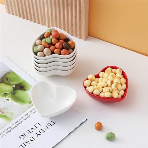 6-pakning mini keramiske skåler, hjerteformede dessertpuddingbakeskåler -