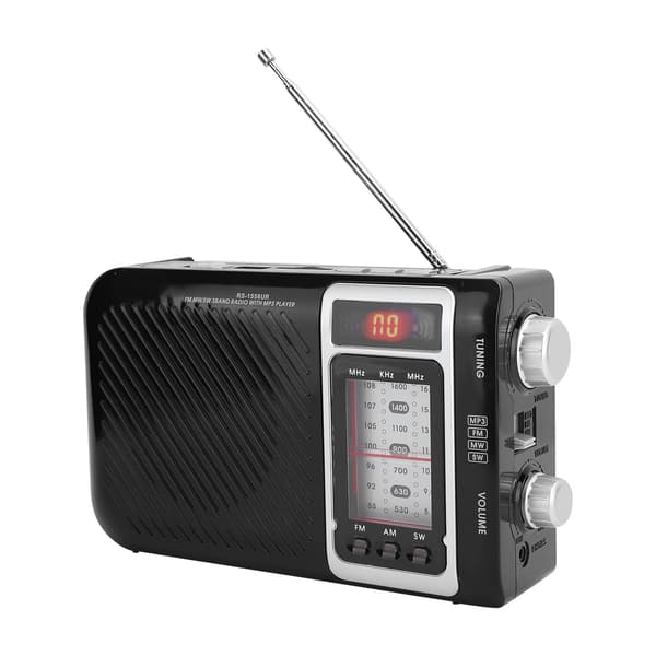 Multifunction Radio with LED Light Speaker Support Memory Card MMC USB FM AM SW 110-240V US Plug Black