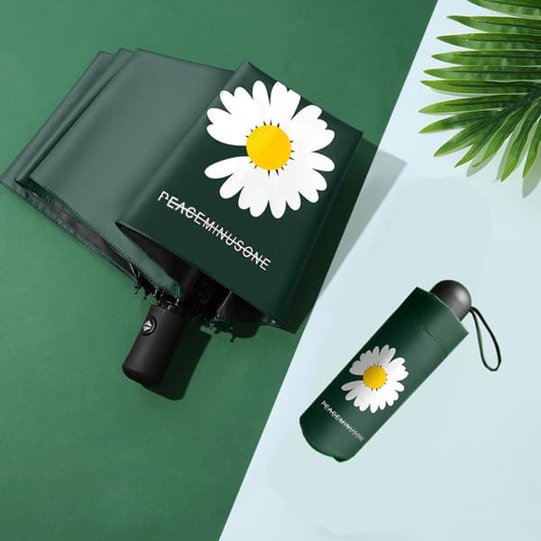 8-bens automatiskt hopfällbart paraply med blomtryck, vindtätt paraply