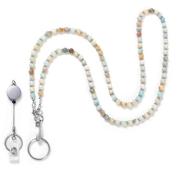 Beaded Lanyard for ID Badges and Keys, Cute Teacher Lanyard, Natural Stone Beaded Lanyard for Women