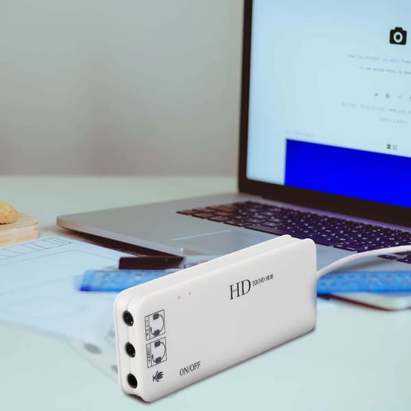 3-ports USB 2.0 Hub Eksternt Lydkort Headset Mikrofonadapter til PC Hvid