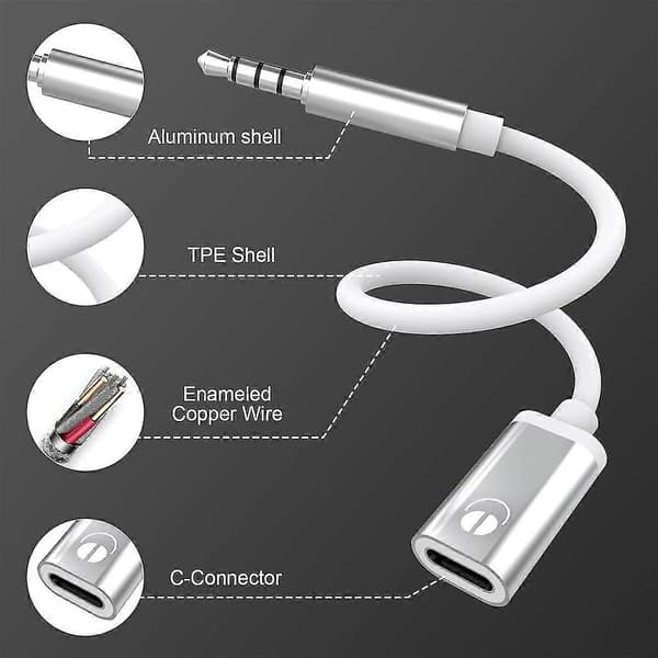 3,5 mm han til type C hun lydkabel, analog lydstik hovedtelefon lydadapter til MP3-afspiller, bærbar computer, tablets g20242391656