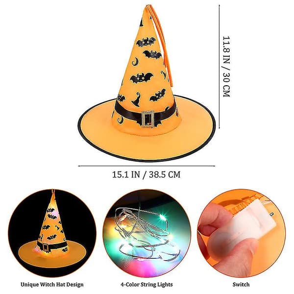 8 stk. Halloween Lysende Heksehatte til Halloween-dekorationer