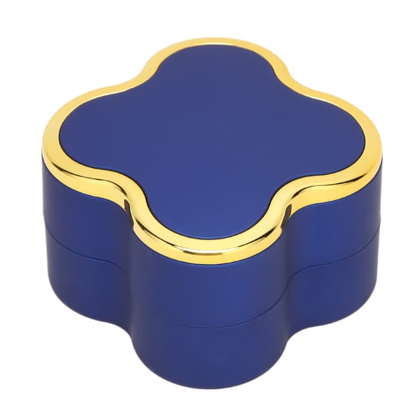 Four-leaf Clover Shaped Ring Box Portable Jewelry Storage Display Case with Light Navy Blue