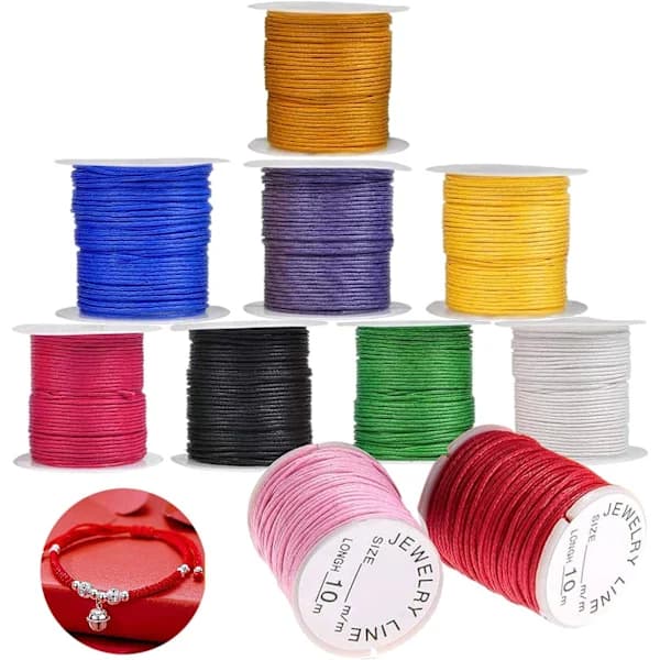 Armbåndssnor, flerfarget bomullstråd, flettet nylon