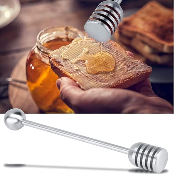 Honningøse i rustfritt stål, honning og sirup, skje, honningøse