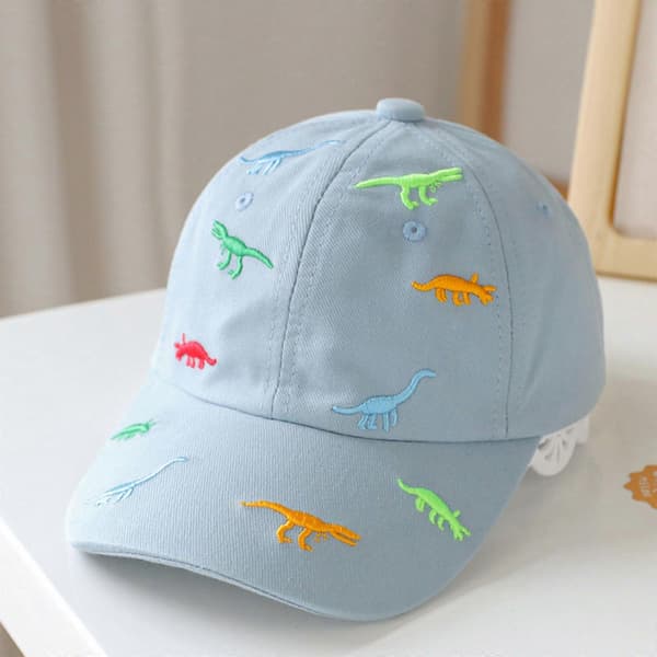 Solhat til småbørn, broderet baseballkasket med dinosauromønster til solbeskyttelse, hudvenlig strandhat, sort