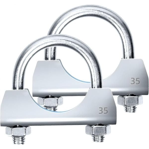 2 stk 35 mm (1-3/8 tommer) eksos-U-klemmer i rustfritt stål med salflens for eksosrør