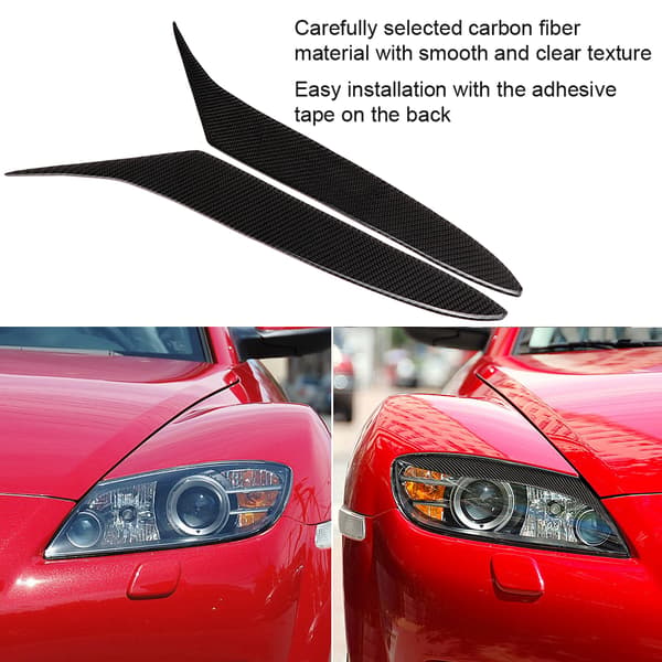 Frontlys øyenbryn karbonfiber frontlys øyelokk trim dekaler passer til Mazda RX8 Coupe 2004-2008