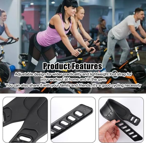 Adjustable Pedal Straps, 3 Pairs, Universal Rubber, for Exercise Bike and Bicycle, Black