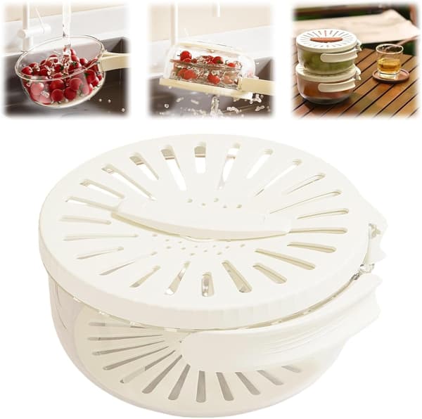 Kitchen Fruit Drain Basket, Multifunctional Drain Bowl, Fruit and Vegetable Washing Bowl with Lid, Kitchen Double-Layer Drain Basket with