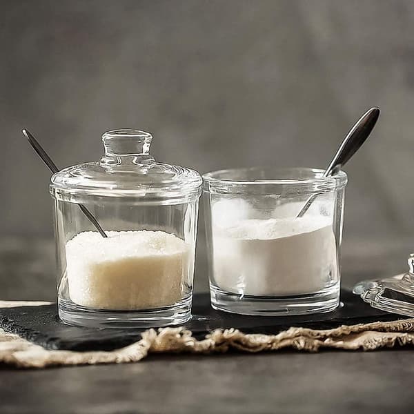 Classic Clear Glass Sugar Bowl with Lid, Serving Spoon, Salt Shaker, Pepper Storage Jar, Spice Jar, Container, Sugar Box, Spice ...