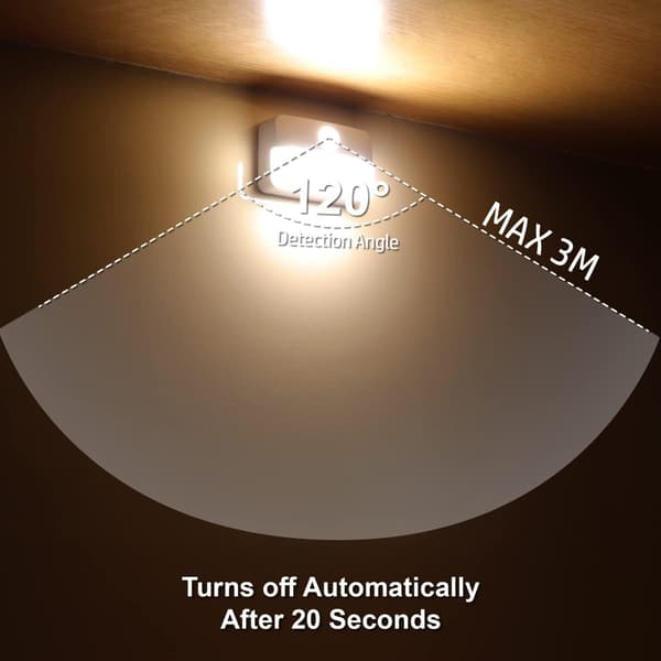 Nattlampe med bevegelsessensor, sensorlampe, 2 LED-skaplamper, batteridrevet aksentlampe, varmhvit Warm White
