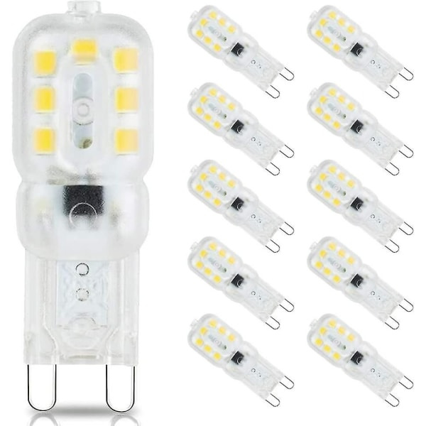 9 LED-lampor, 3W G9 LED-lampor (motsvarande 33W halogenlampor), kallvit 6000K, flimmerfri, 360 graders vinkel, AC 220V, 10-pack
