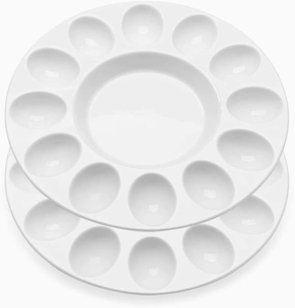Fylld Äggbricka - Vit Keramisk Porslin 12 Koppar Ägg (2-pack) Serveringsbricka Cateringfat för Hårdkokta Fyllda Ägg, Påskäggshållare & Efterrätter