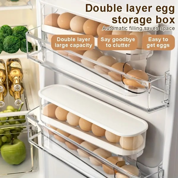 Double-Layer Egg Storage Box with Sliding Drawer, Large Capacity, Stable Countertop Egg Storage Box, Cream Cream