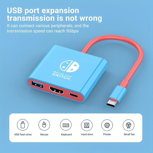 Pd100w Dockingstation til Nintendo Switch, bærbar Switch Dock Erstatning for Nintendo Switch Dock Switch Hdmi Adapter Usb 3.0 Switch Tv Dock, til Ni