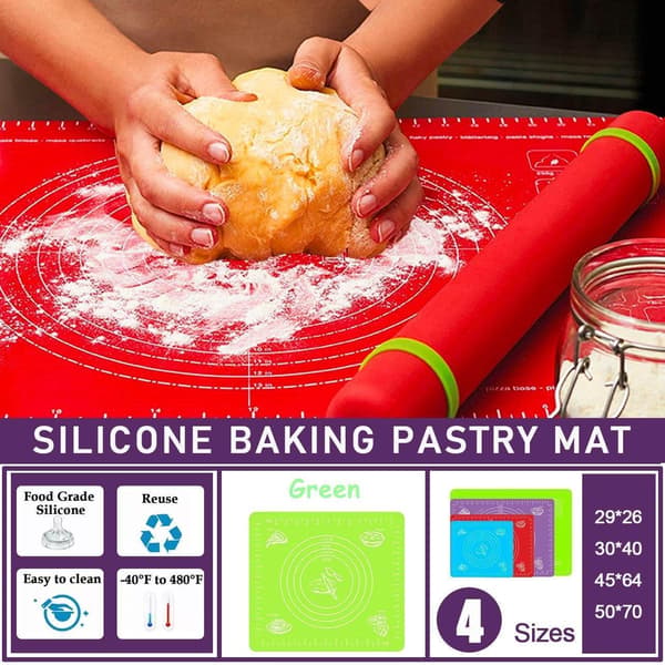 Grønn Gjenbrukbar Non-Stick Silikon Bakematte Deigmatte Kakematte Baking Fondantark